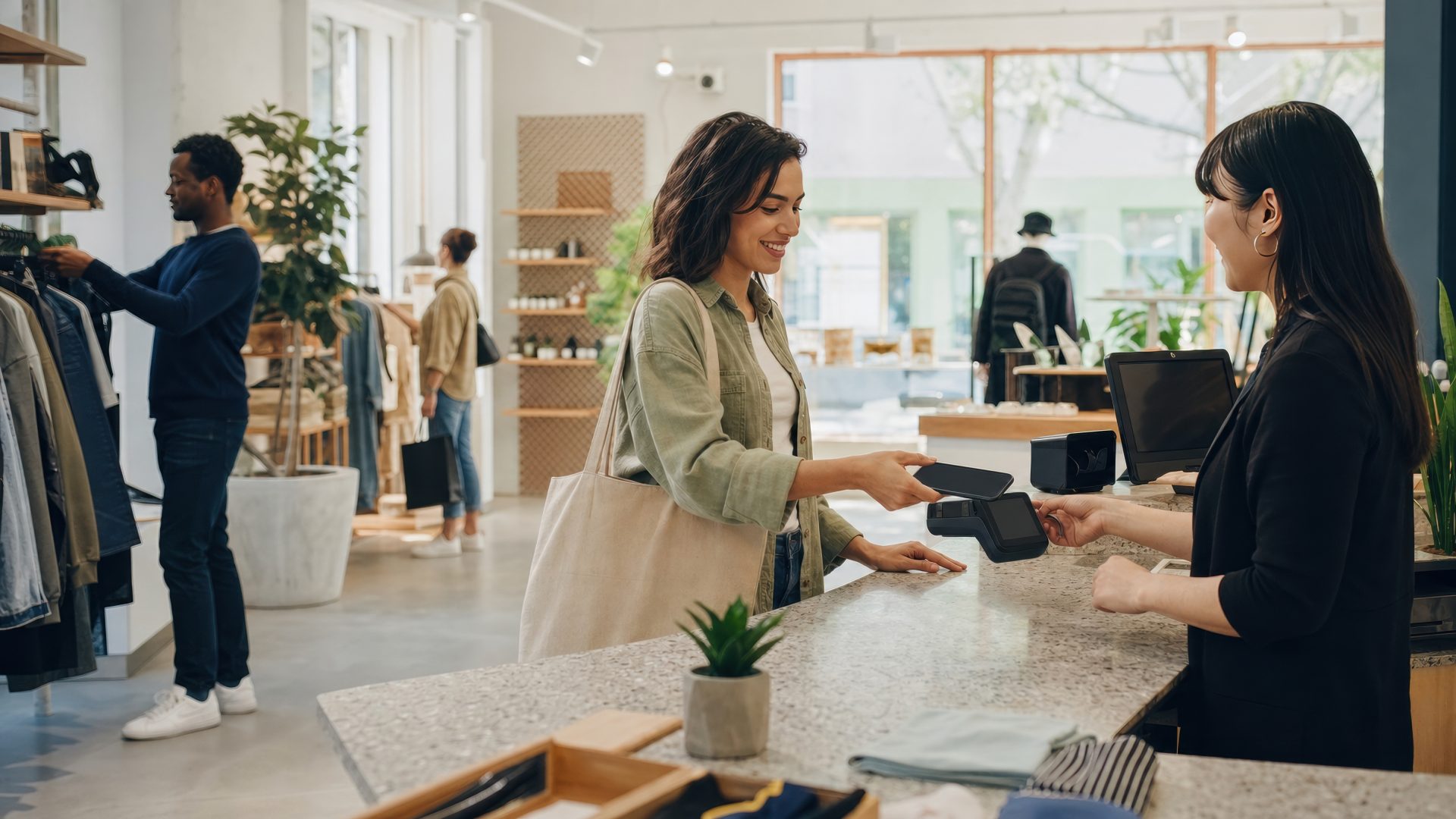Contactless payment at clothing store checkout