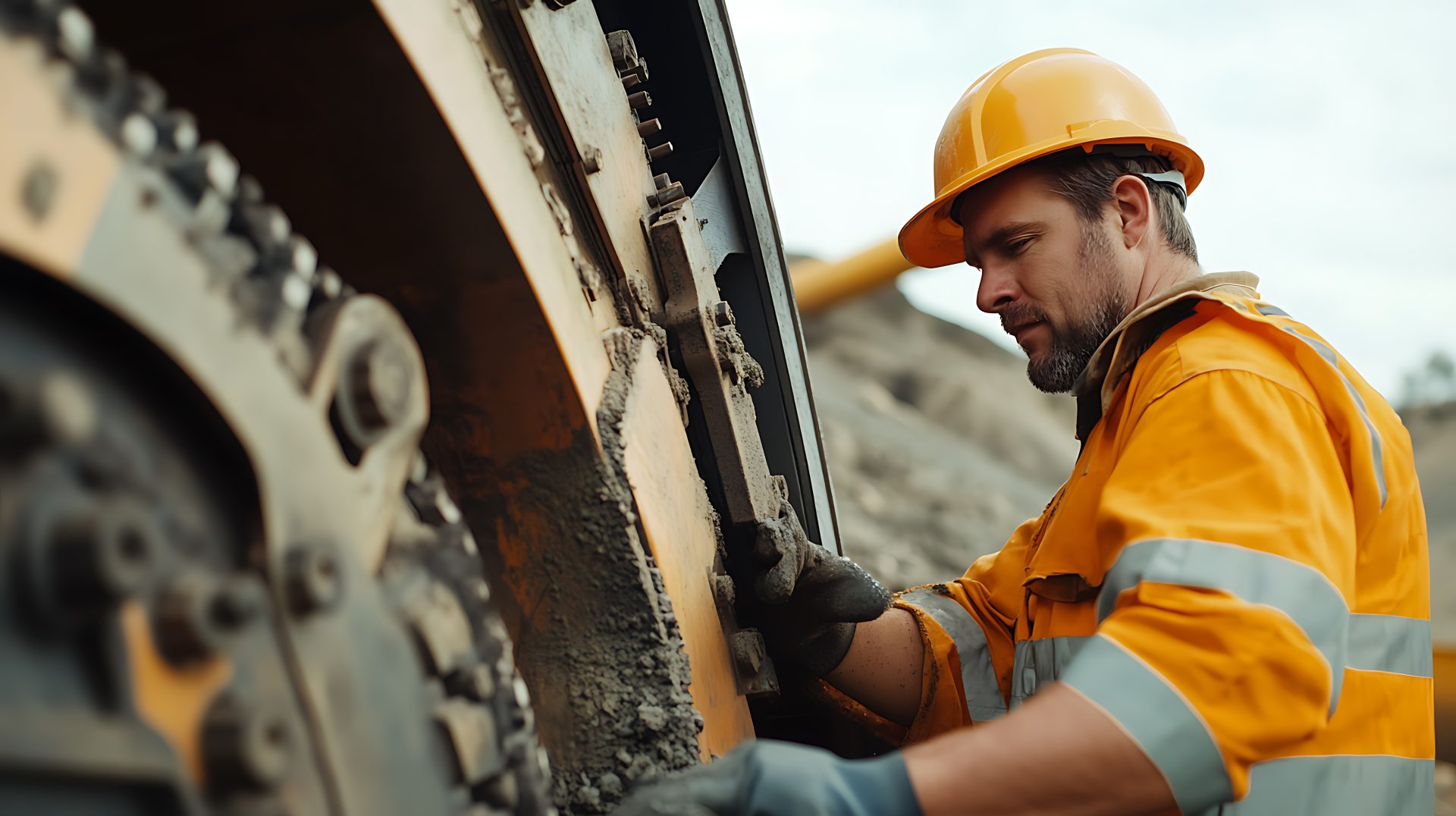 Technician inspecting and testing extraction machinery before the lithium mining season begins. Featuring machinery testing