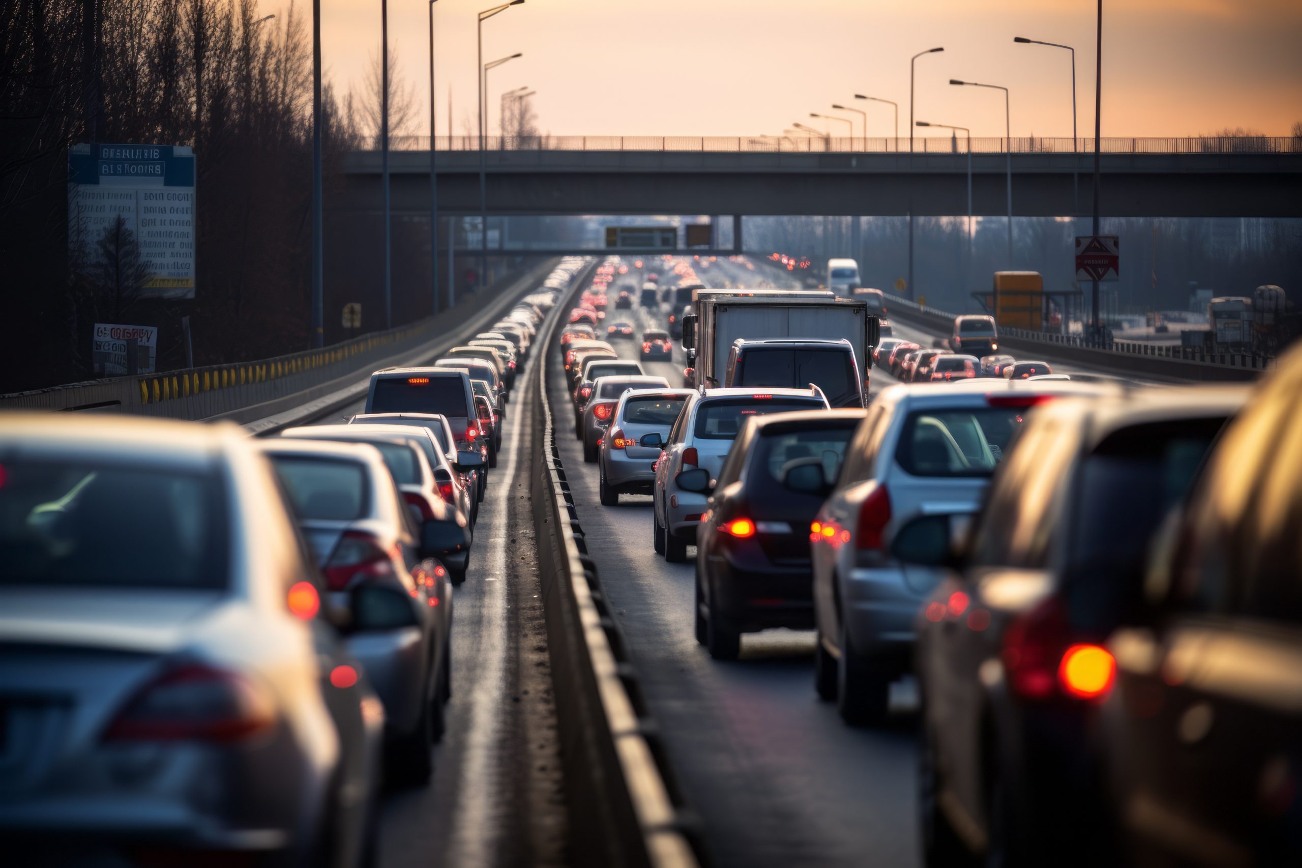 A highway congested with prolonged traffic jam caused by high traffic intensity