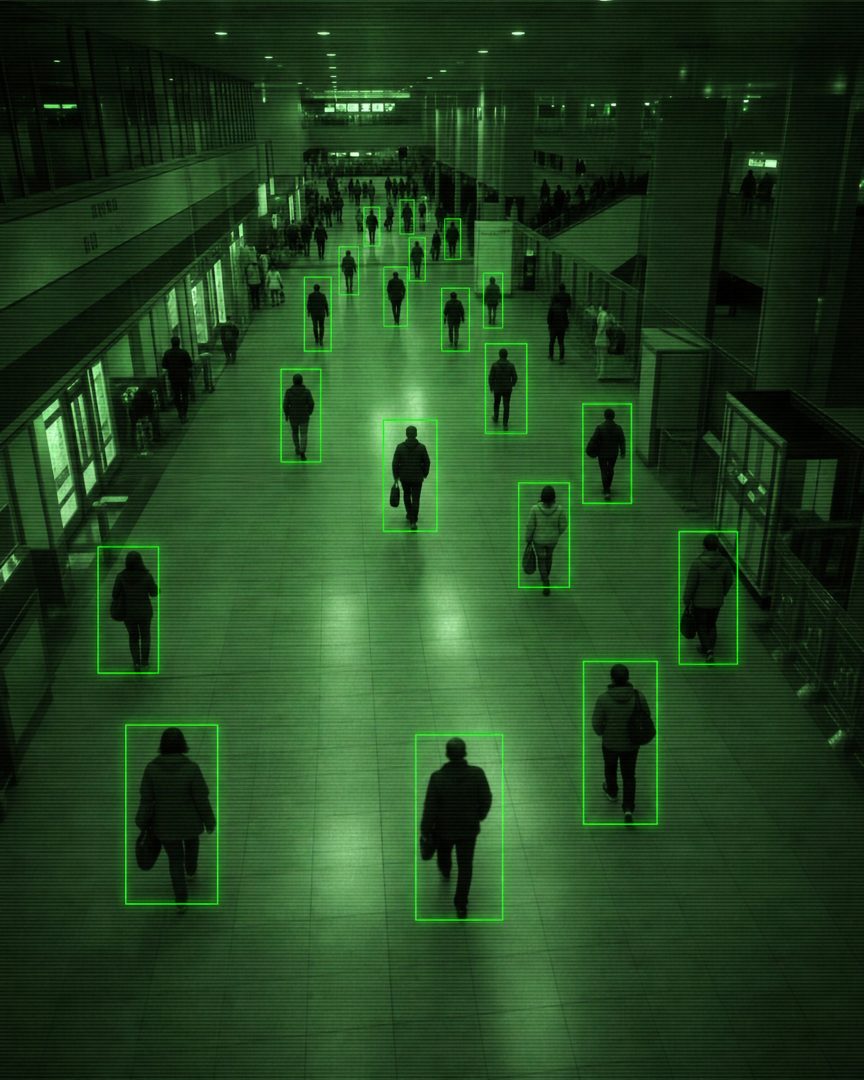 AI Surveillance Camera Detecting People in Public Space